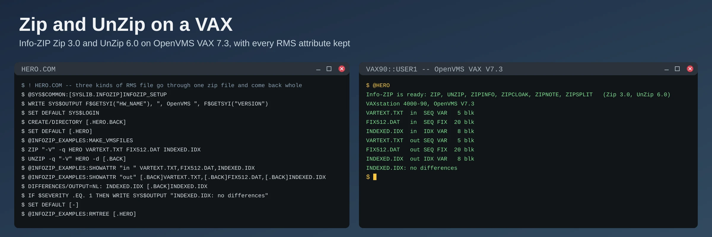 Zip and UnZip for VAX OpenVMS 7.3