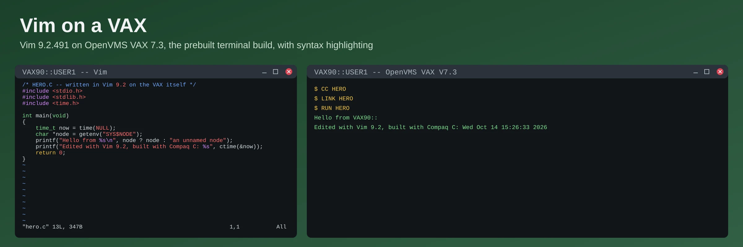 Vim 9.2 for VAX OpenVMS 7.3
